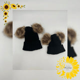 Double Hairball Knitted Beanie Hats for Mommy and Me