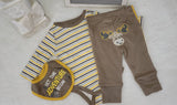 Baby Clothes 3pcs, Baby Boys Set 3-6, 6-9 and 12 months, Moose Design Baby Clothes , Boys Brown Pants, Let the Adventure Begin Bib, GiftSet