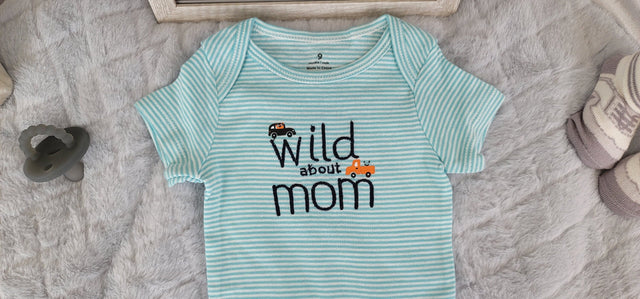 wild about mom design onesie green stripes baby boy onesie 9 month onesie baby boy gift trendy infant baby bodysuit baby shower gift.jpg