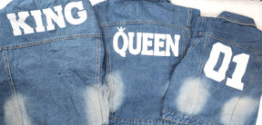 Matching Family Denim Jacket: Letter Print, King, Queen, 01