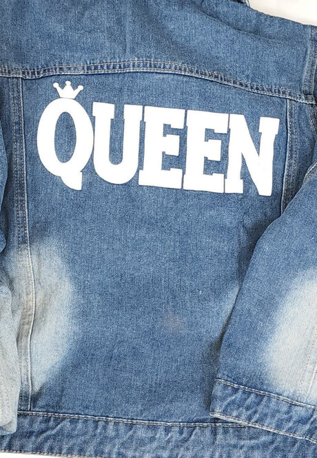 Matching Family Denim Jacket: Letter Print, King, Queen, 01