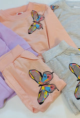 2pcs Butterfly Patterned Long-sleeve Set