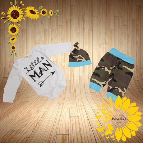Baby Camo Romper Set: Newborn Onesie, Pants & Beanie