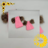 Double Hairball Knitted Beanie Hats for Mommy and Me