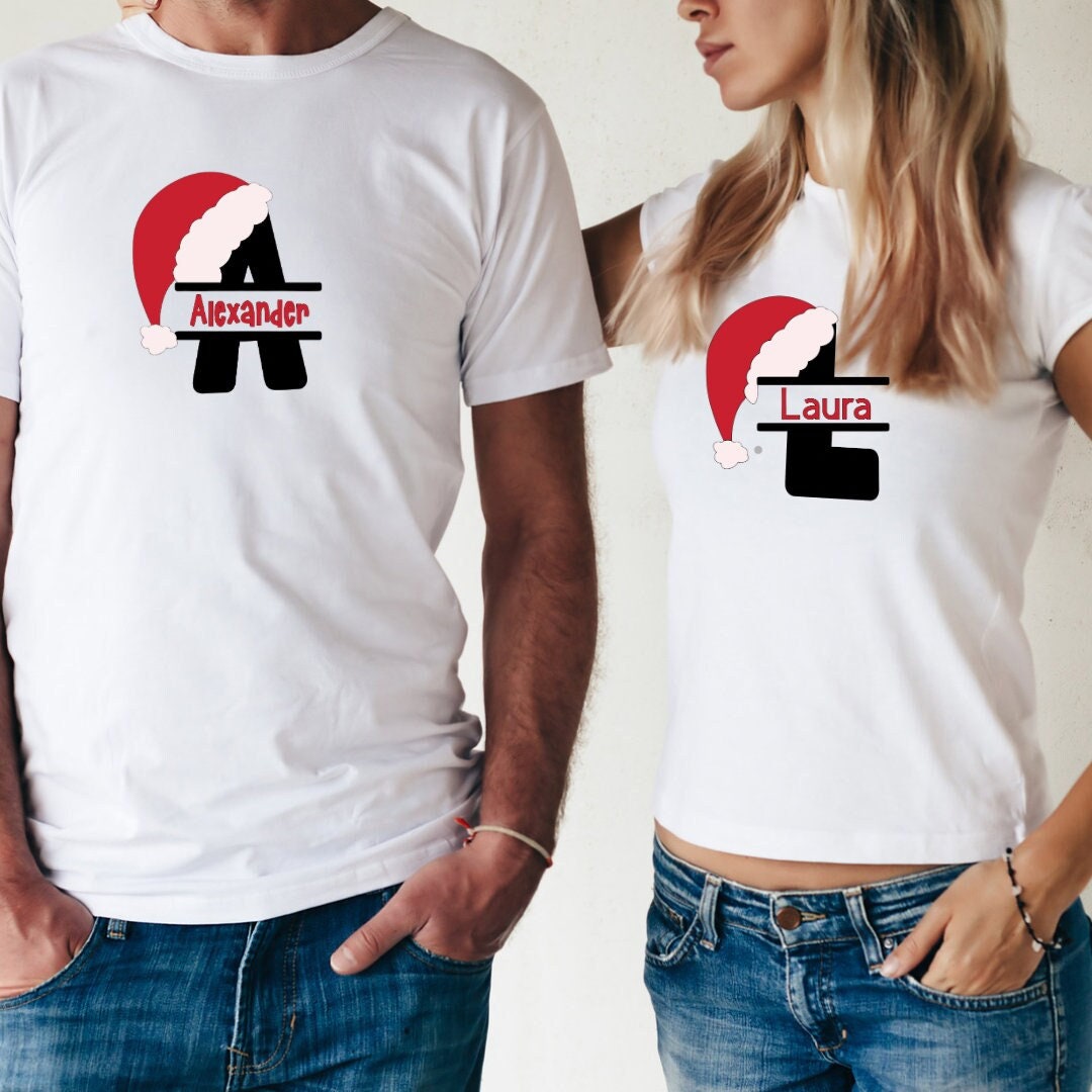 santa hat with name design shirt personalized name tee shirt his or hers design christmas t-shirt short sleeve holiday shirt xmas gift.jpg