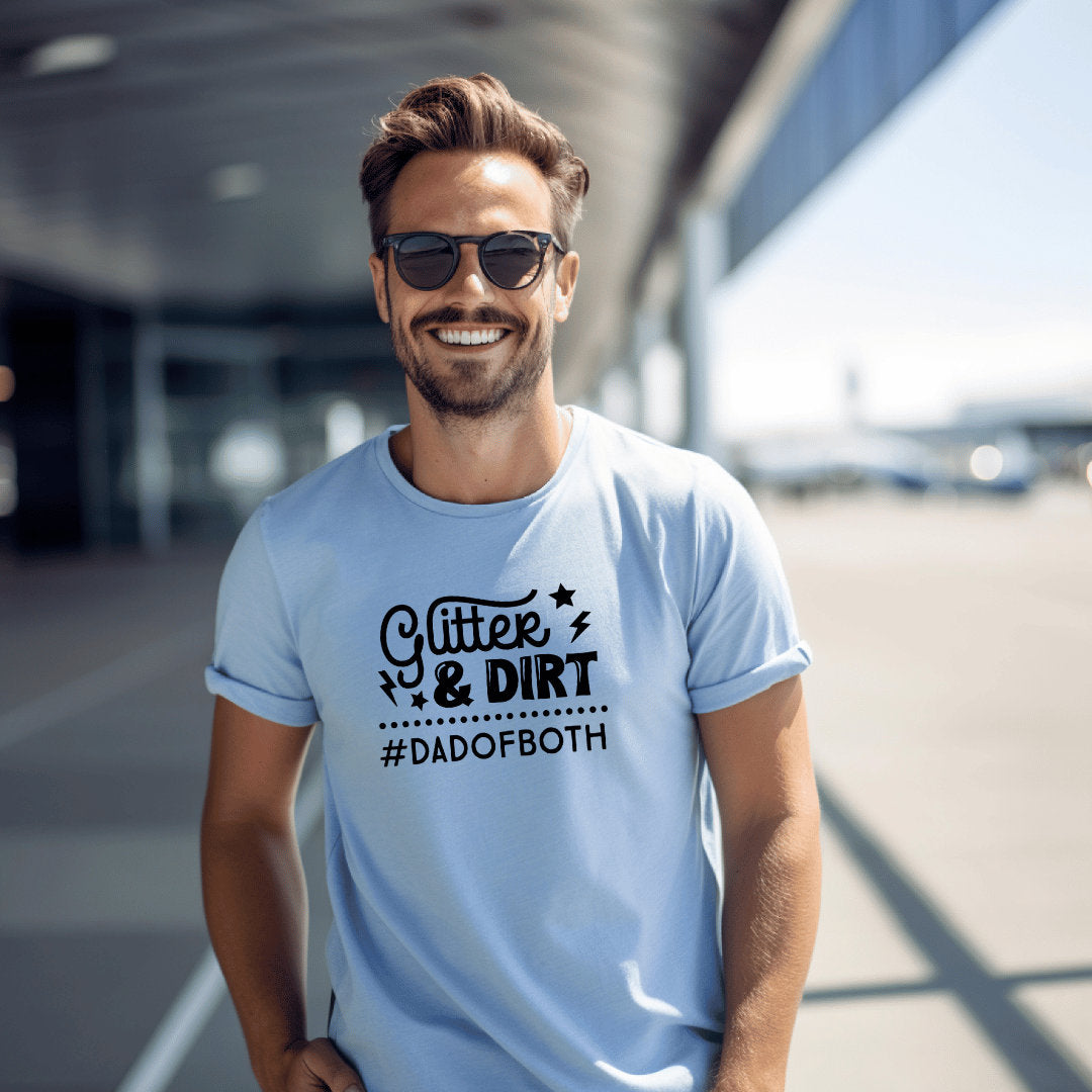 Dad of Both T-Shirt: Glitter & Dirt Design, Personalized Short Sleeve Tee