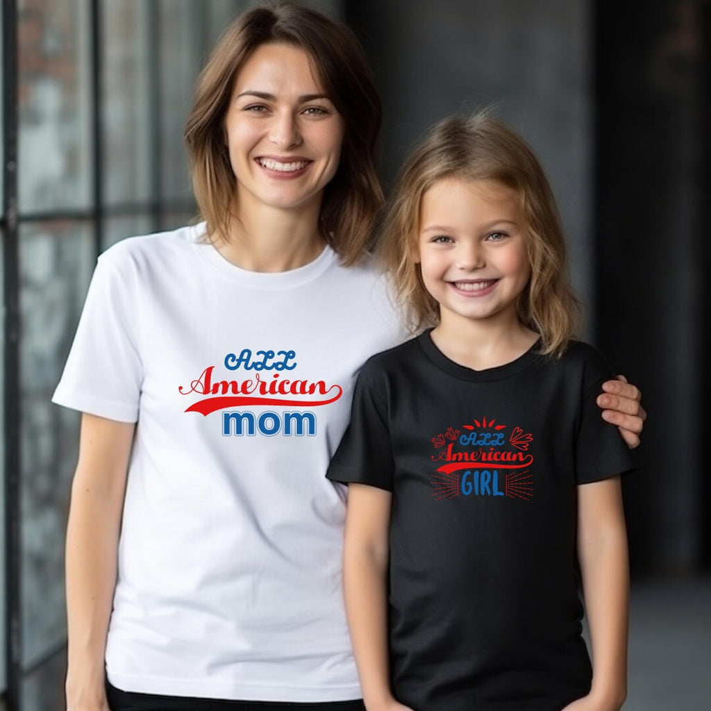 Stylish Patriotic family matching T-shirts, Independence Day Design Tees, Mommy and me Design, All American Girls, Holiday matching shirt