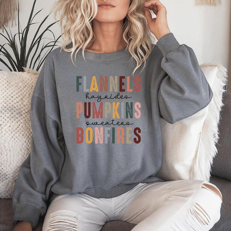 Autumn Pullover Sweatshirt - Casual Crewneck Long Sleeve Graphic Print Pumpkin Sweater for Hayrides & Bonfires