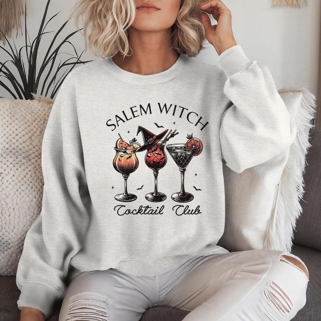 Pumpkin Design Halloween Sweatshirt Unisex Fall Long Sleeve Witchy Wine Graphic Cozy Top