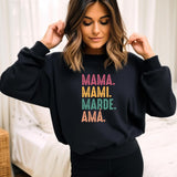 Rainbow Mama Letter Sweatshirt, Personalized Crew Neck Autumn Winter Spanish Style Cozy Pullover