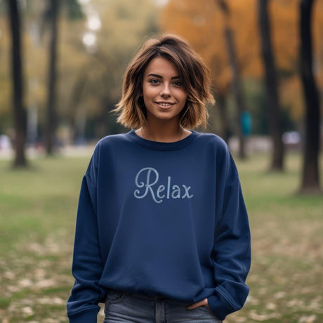 Relax Embroidered Sweatshirt: Unisex Cotton-Blend Fleece