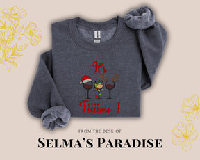 Personalized Embroidered Wine Design Sweatshirt, Christmas Crew-Neck , Unisex Long Sleeve Sweatshirt, Festive Sweatshirt
