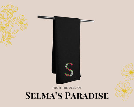 Custom Floral Initial Embroidered Hand Towel: Personalized Cotton-Poly Blend