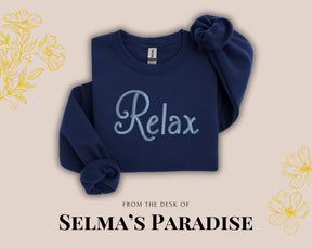 Relax Embroidered Sweatshirt: Unisex Cotton-Blend Fleece