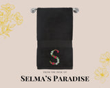 Custom Floral Initial Embroidered Hand Towel: Personalized Cotton-Poly Blend