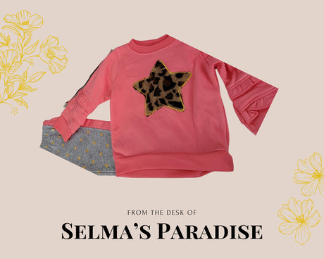 Girls Pink Outfit: Star Pants & Leopard Star Shirt, Polyester Set