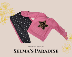 Girls Pink Outfit: Star Pants & Leopard Star Shirt, Polyester Set