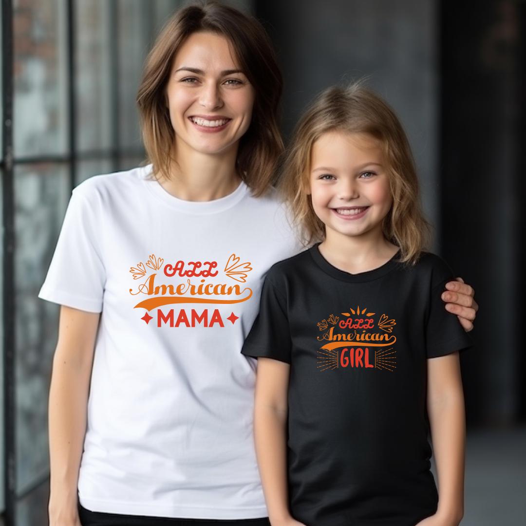 Stylish Patriotic family matching T-shirts, Independence Day Design Tees, Mommy and me Design, All American Girls, Holiday matching shirt
