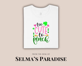 Too Cute to Pinch St. Patrick's Day Kids T-Shirt, Personalized Baby Boy & Girl Clothes, Custom Newborn Gift Shirt