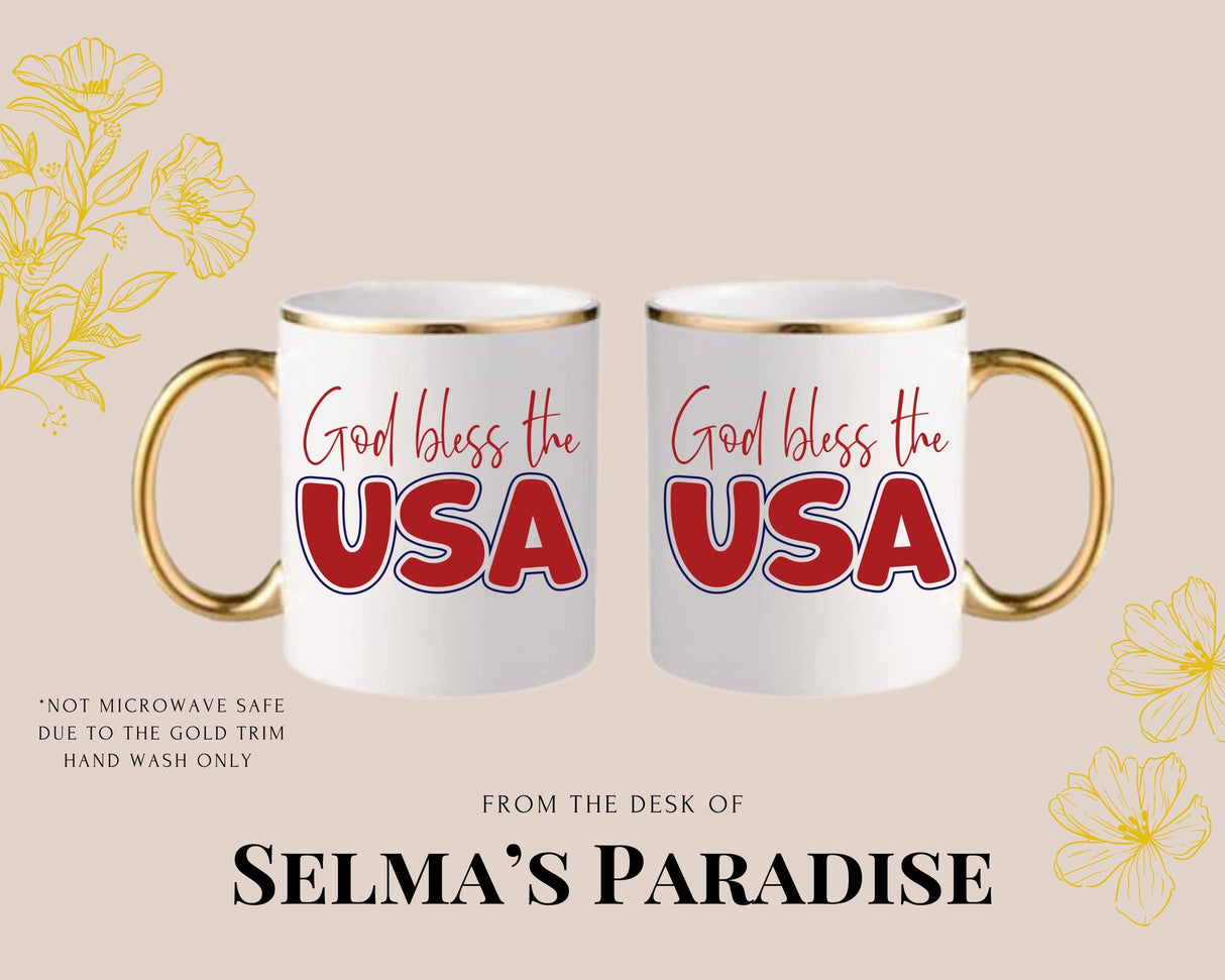 God Bless USA Coffee Mug: Personalized Patriotic Gift, 15oz Ceramic