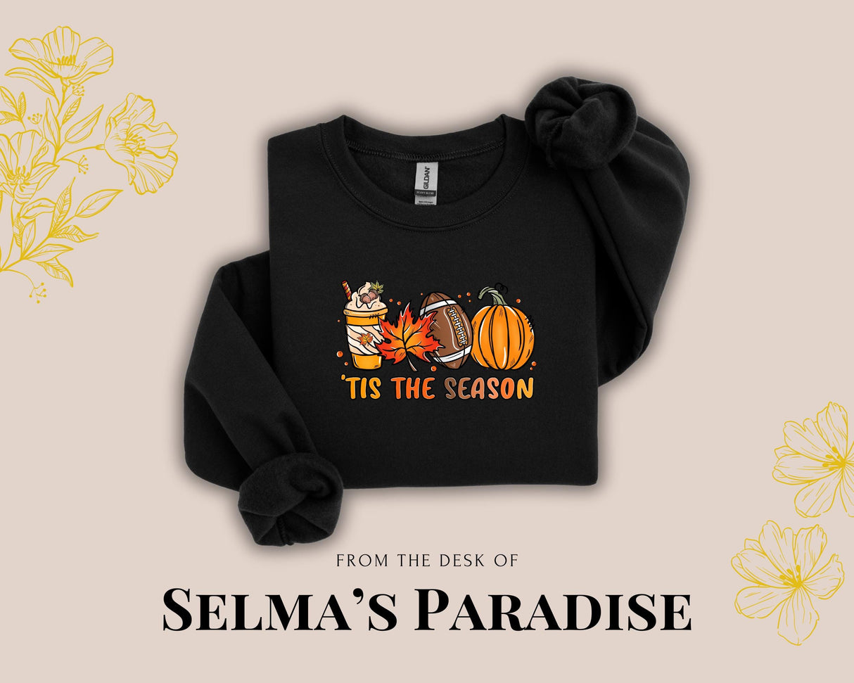 Pumpkin Design Sweatshirt Tis the Season Coffee Graphic Print Fall Unisex Pullover Cozy Autumn Shirt