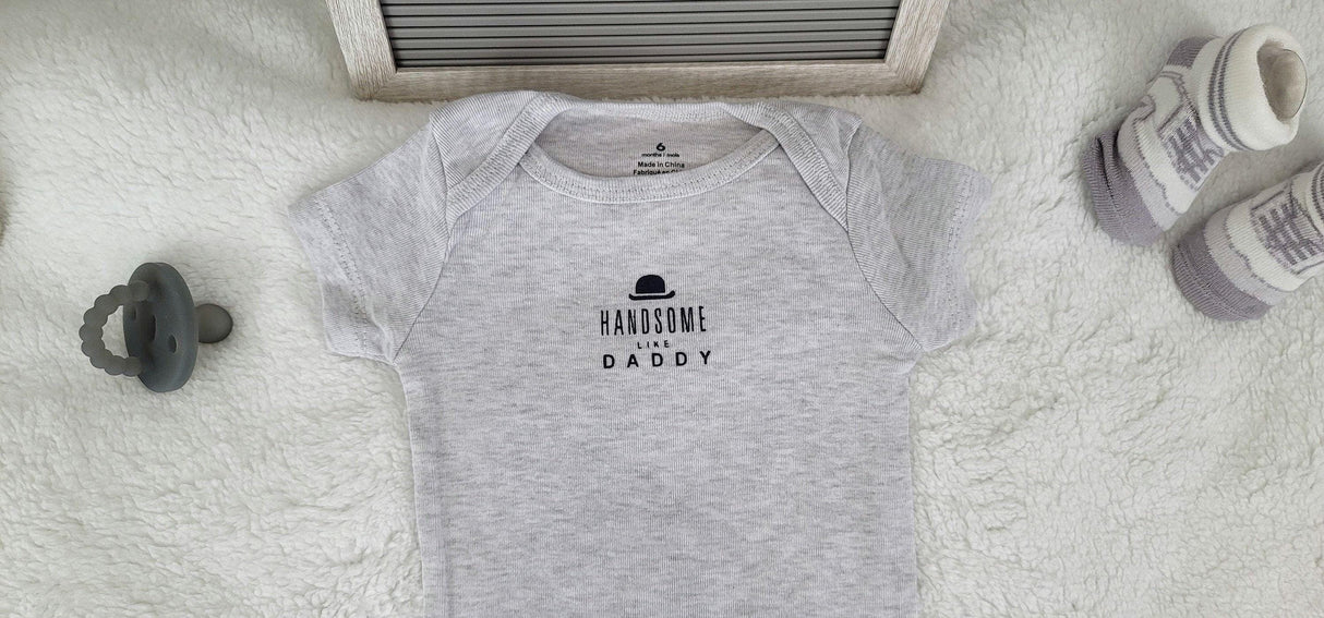 handsome like daddy design onesie 6 month baby boy gray onesie cute design baby bodysuit trendy style baby boy bodysuit baby shower gift.jpg