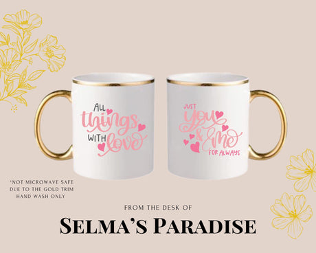 Gold Trim Personalized Mugs, Valentine Coffee Lover, Sublimation Designs Valentines Day Gift, Ceramic Customizable Mug