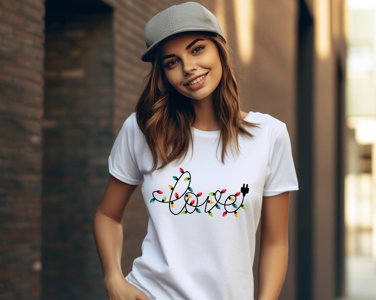 Love Design T-Shirt, Short Sleeve Tee, Graphics Printed Trendy Holiday, Custom Christmas