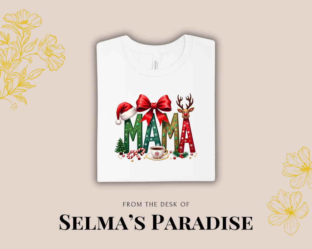 Mama Claus Design T-Shirt, Custom Christmas TShirt, Short Sleeve Tee, Graphics Printed Holiday