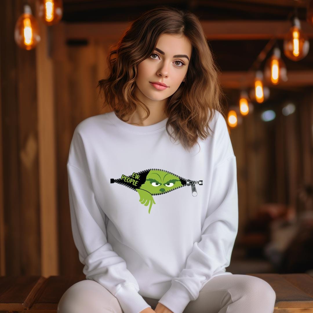 Eww People Grinch , Christmas Design Unisex, Graphics Printed Casual White, Long Sleeve Pullover Hoodie