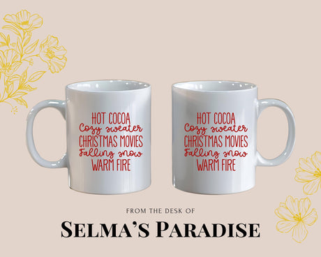 Cocoa Christmas Movies Warm Fire Print Mug, Coffee Ceramic, Design, Kitchen Decor Holiday