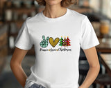Peace Love Christmas Design , Short Sleeve Tee, Graphics Printed Holiday, Custom T-Shirt