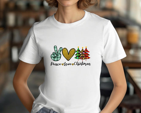 Peace Love Christmas Design , Short Sleeve Tee, Graphics Printed Holiday, Custom T-Shirt