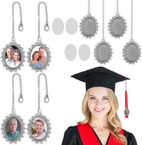 Graduation Cap Photo Charm Set 4 Pcs Oval Sublimation Tassel Charms for Class of 2025, DIY Picture Keepsake for Gown, Ceremony