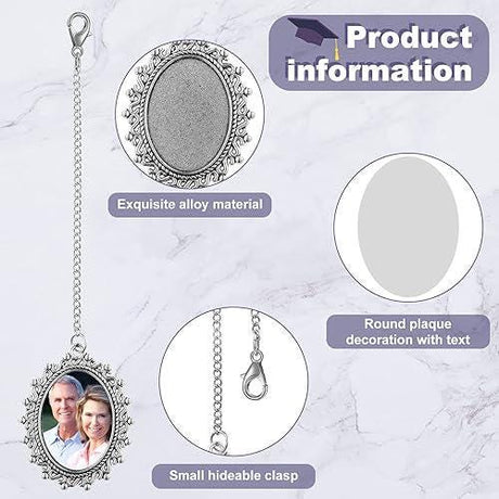 Graduation Cap Photo Charm Set 4 Pcs Oval Sublimation Tassel Charms for Class of 2025, DIY Picture Keepsake for Gown, Ceremony