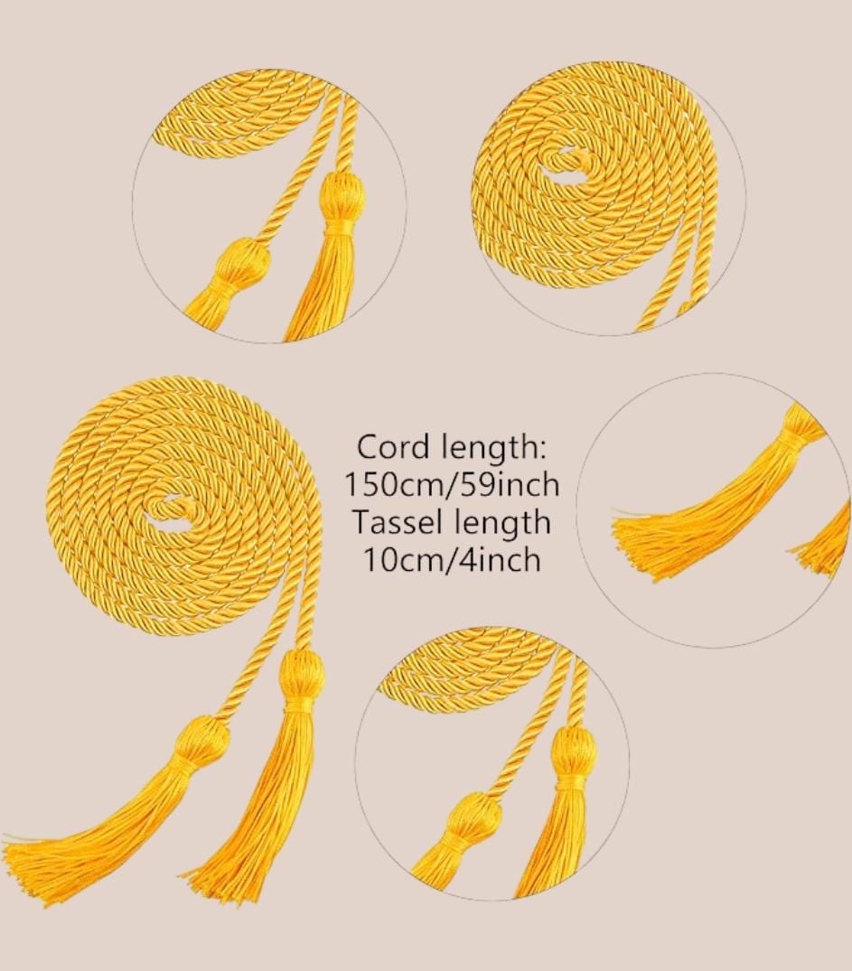 Gold Graduation Honor Cord – Braided Rayon Tassel for Bachelor, Master & Doctoral Gowns, Class of 2025 Ceremony Decoration