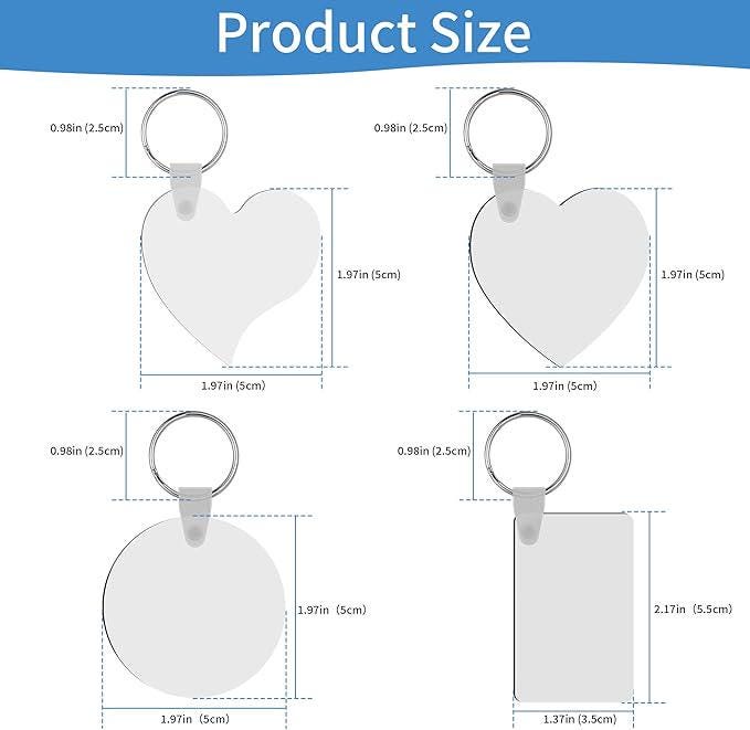 Blank MDF Key-chain Double-Sided Sublimation Key-chains with Key Rings for Custom Gifts & Crafts (Square, Rectangle, Round, Heart)