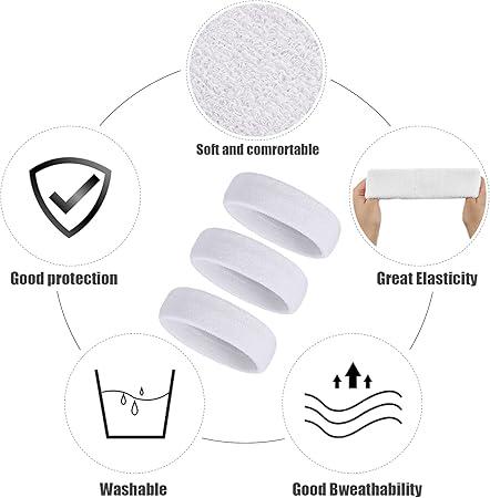 Sports Headbands for Men & Women Moisture Wicking Terry Cloth Sweatbands Running, Basketball, Yoga, Tennis, Gym Workouts