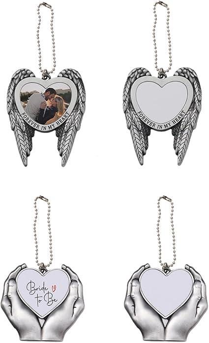 Blank Angel Wing Heart Pendant Car Rear-view Mirror Charm, Heat Transfer Pendant Blank for Personalized Gifts & Memorial Keepsakes