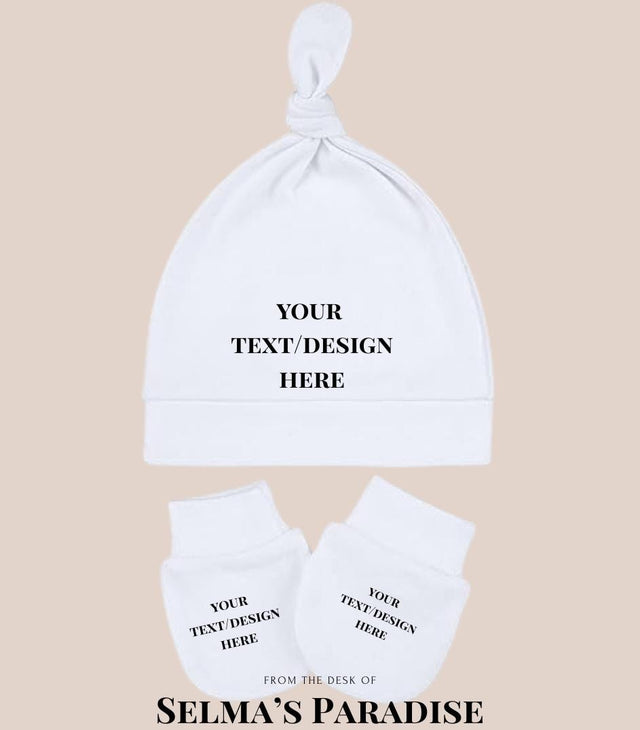 Baby Hat & Mittens Set – White Sublimation Blanks for Newborns (0–4 Months), Infant Beanie and Gloves Set for Personalization (2 Sets)