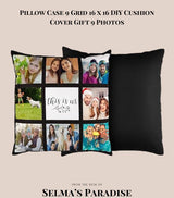 Custom 9-Grid Photo Pillow Case – 16x16 Black Polyester Cushion Cover, Personalized for Family, Christmas, or Home Décor (No Insert)