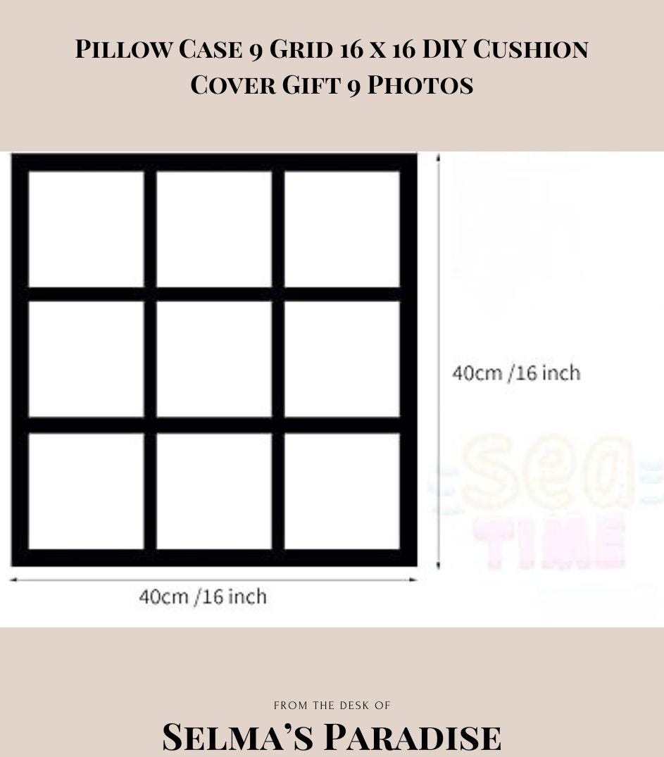 Custom 9-Grid Photo Pillow Case – 16x16 Black Polyester Cushion Cover, Personalized for Family, Christmas, or Home Décor (No Insert)