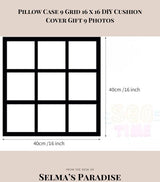 Custom 9-Grid Photo Pillow Case – 16x16 Black Polyester Cushion Cover, Personalized for Family, Christmas, or Home Décor (No Insert)