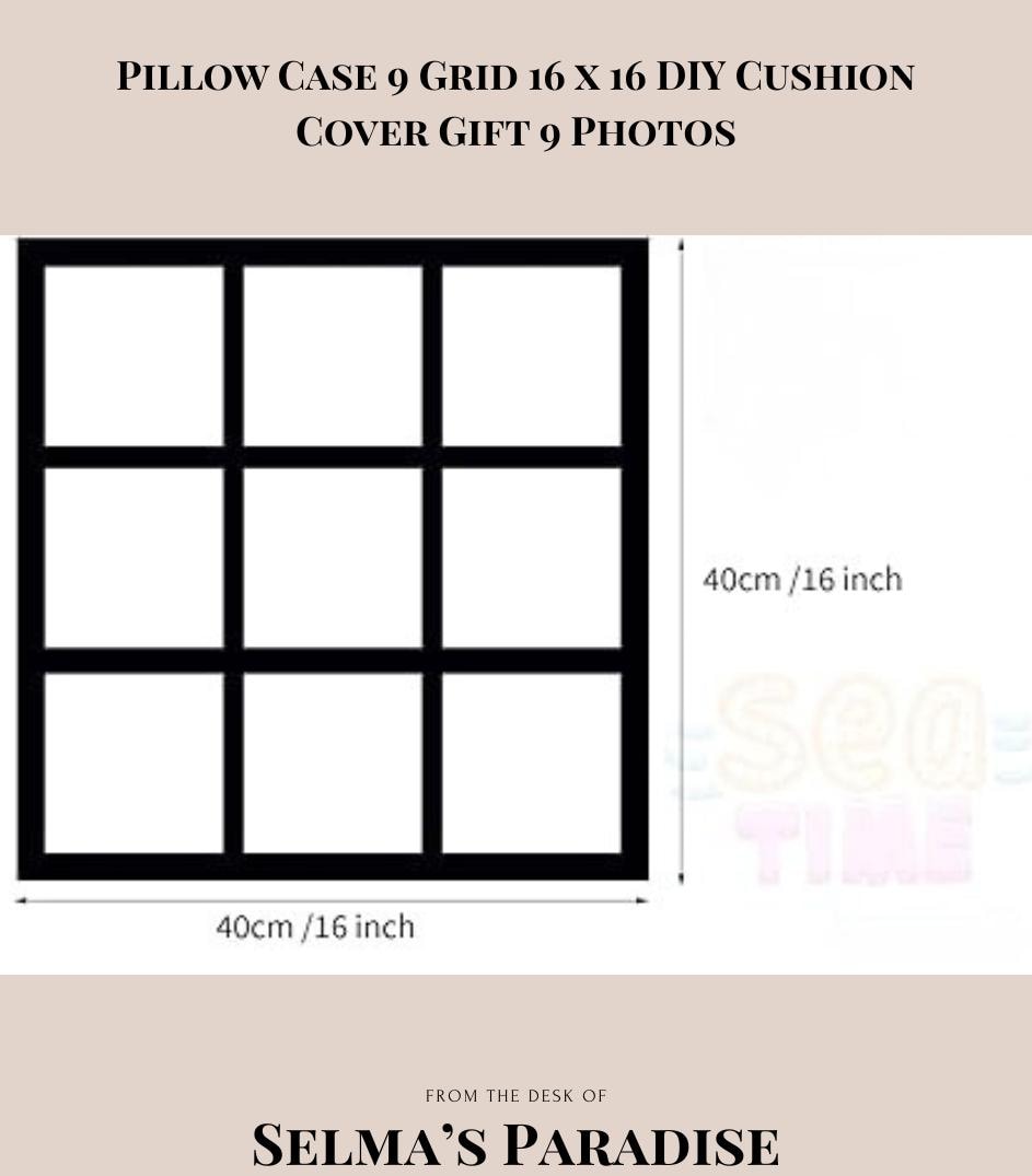 Custom 9-Grid Photo Pillow Case – 16x16 Black Polyester Cushion Cover, Personalized for Family, Christmas, or Home Décor (No Insert)