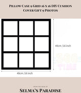 Custom 9-Grid Photo Pillow Case – 16x16 Black Polyester Cushion Cover, Personalized for Family, Christmas, or Home Décor (No Insert)