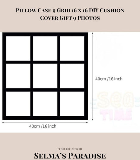 Custom 9-Grid Photo Pillow Case – 16x16 Black Polyester Cushion Cover, Personalized for Family, Christmas, or Home Décor (No Insert)