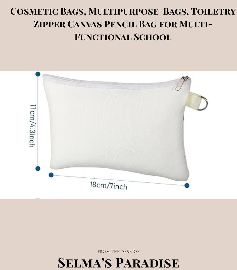 Blank Canvas Zipper Pouch: Cosmetic, Pencil, Toiletry Bag