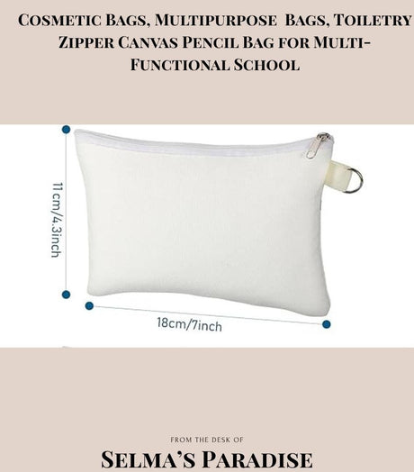 Blank Canvas Zipper Pouch: Cosmetic, Pencil, Toiletry Bag