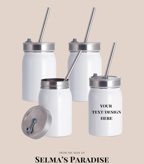 17oz Sublimation Mason Jar Tumbler – White Stainless Steel Wide Mouth Mug with Lid & Metal Straw | PYD Life Blanks