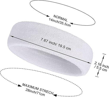 Sports Headbands for Men & Women Moisture Wicking Terry Cloth Sweatbands Running, Basketball, Yoga, Tennis, Gym Workouts
